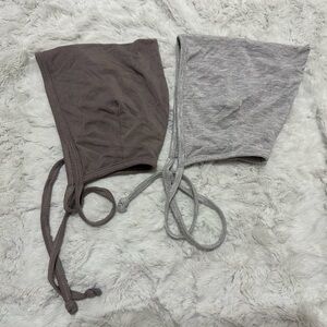 Lou Lou & company bonnets. Size 6-12 months. Colors heather grey and stone grey.